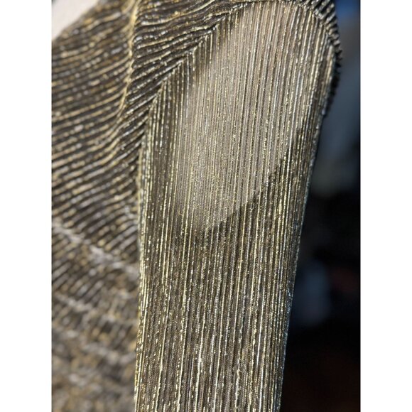 NEW STEVE MADDEN S Gold Green Metallic Ribbed Ruched Dress Long Sleeves V-Neck - Picture 3 of 12